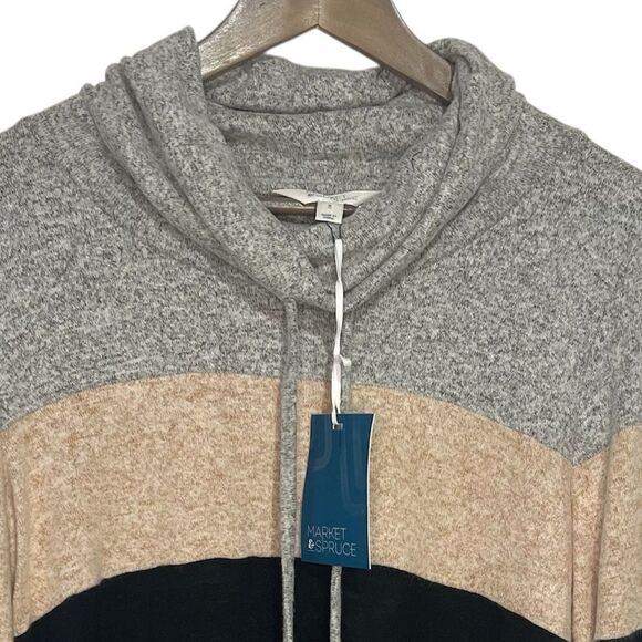 Market & Spruce Brushed Knit Top Womens Medium Cowl Neck Colorblock Pullover - Picture 2 of 5